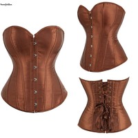 Femmes grande taille XS-6XL gothique Korset Body Shapewear solide rose Steampunk Corset haut avec V profond sans bretelles et décoration en dentelle