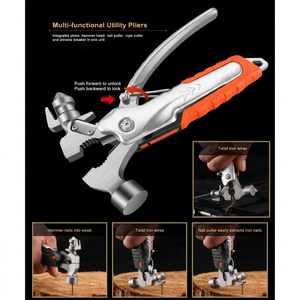 Marteau à griffes multifonctionnel 12-en-1, outil de survie, tête en acier inoxydable, lampe torche LED, brise-vitre, camping, travail du bois - Product Image 3