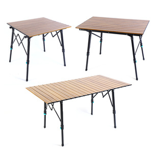 Outdoor Aluminum Alloy Folding <b>Table</b> 120x70cm <b>Adjustable</b> Height Portable Camping Picnic <b>Table</b> Rectangular Wood Grain Design - Product Image 2