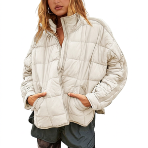 Veste d'automne pour femme, surdimensionnée, unie, épaisse, matelassée, respirante, avec fermeture éclair, doublure en fibre de bambou, poche kangourou, 100% polyester - Product Image 1