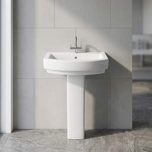 Ensemble de lavabo rectangulaire moderne en céramique blanche avec demi-pied pour salle de bain, hôpital, villa Vistaar - Product Image 4