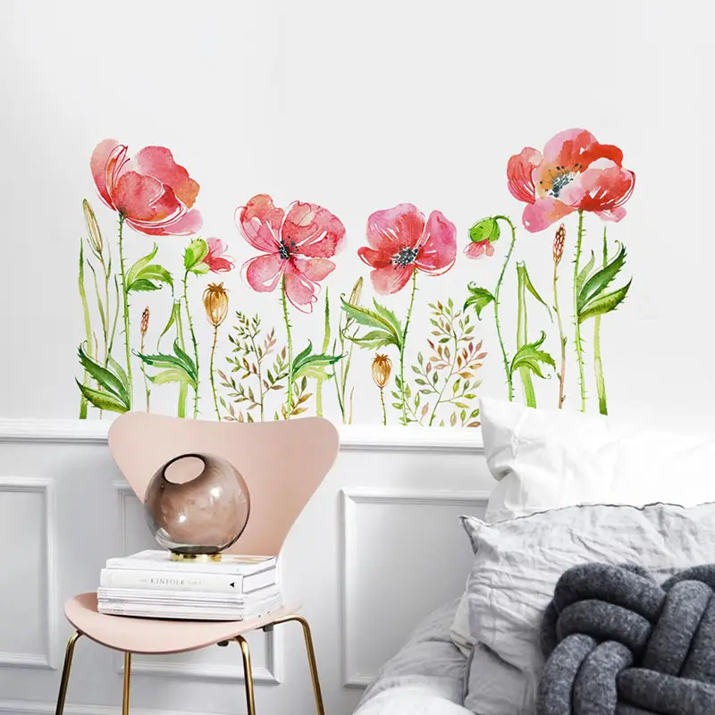 Adesivos de parede para parede, adesivo de vinil aquarela, peônia floral e folhas, murais DIY, berçário para meninos e meninas, bebês