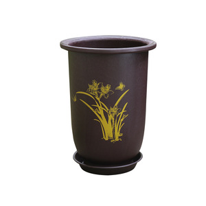 Pot de fleurs en résine imitation argile violette, épaissi, imprimé, style traditionnel chinois, pour plantes d'intérieur et d'extérieur - Product Image 4