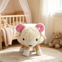 Tabouret enfant en forme de mouton avec pieds en bois, repose-pieds en peluche moelleuse, banc mouton de dessin animé pour chambre d'enfant, chambre à coucher, salon