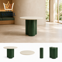 Table d'appoint ronde moderne pour hôtel avec plateau blanc et base en piédestal vert pour hall, salon, café, villa