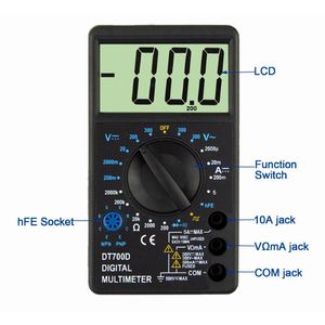 Multimètre portable DT700D (CE) avec grand écran, avomètre, ampèremètre et testeur de tension - Product Image 2