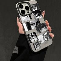 Coque de téléphone antichoc transparente motif collage d'yeux d'anime pour iPhone 17/16/15/14/13/12 Pro Max, esthétique manga