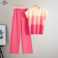 Ensemble deux pièces pour femmes Lumos, style européen et américain, été, nouveau, col sans col, manches trois-quarts, tricoté, color-block