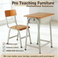 Ensemble pupitre et chaise d'école en bois à hauteur fixe avec boîte à livres, table d'étude à traverses renforcées, mobilier de classe classique pour étudiants