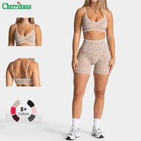 Ensemble soutien-gorge de yoga imprimé léopard pour femme avec bretelles spaghetti et bordure contrastante, tenue de fitness dos élégant pour la gym et l'entraînement
