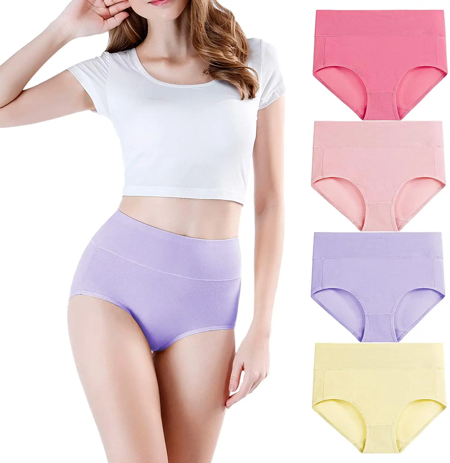 Custom Women's High Waisted Cotton Underwear Ladies Soft Full Briefs Panties Plus Size Panties