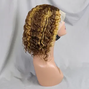 350 gingembre Orange vague d'eau perruques de cheveux humains 13x4 dentelle frontale vague profonde dentelle perruques 200% densité courte bouclée <span class=keywords><strong>Bob</strong></span> perruque pour les femmes - Product Image 1