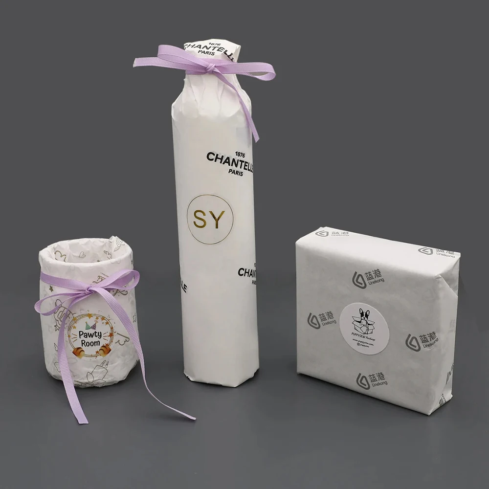 Branded 17gsm Moisture & Grease Proof Thin Clothing Tissue Wrapping Paper Roll Custom Logo Printed for Clothes & Gifts Packaging