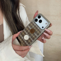 Coque de téléphone anti-traces de doigts en acrylique à motif quadrillé marron style rétro INS pour iPhone 17 16 15 14 13 Pro Max