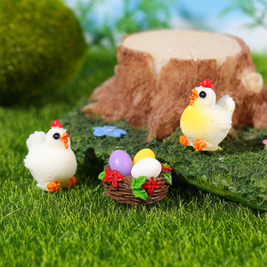Miniature Farm Chicks Resin Ornaments White Chicken With <b>Eggs</b> Nest Garden <b>Decoration</b> Outdoor Use Simple Style - Product Image 1