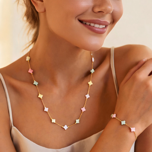 Set di Gioielli Ilona Macaron Shell Flower in Acciaio Inossidabile Placcato Oro 18k, Impermeabile, con Collana a Catena Satellite e Bracciale, Regalo per Lei - Product Image 1