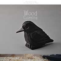 Wood Carving Raven Animal Figurine Masterfully Hand-Carved Solid Wood Collecting Display