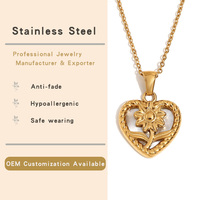Collier en forme de cœur et de fleur brillant plaqué or 18 carats, étanche, inaltérable, empilable, bijou féerique pour femme