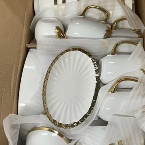 Service de vaisselle moderne en porcelaine blanche, luxe, bord doré, assiettes carrées, bols, compatible micro-ondes, minimaliste, pour la restauration, festif - Product Image 3