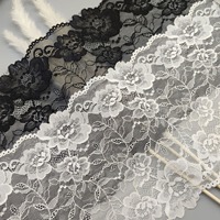 Dentelle élastique de 22 cm de large, tricotée en chaîne, à double motif floral, pour garniture de vêtements et accessoires de maison