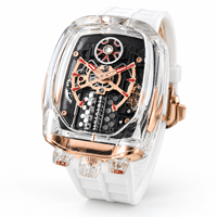 Montre pour homme transparente en cristal brillant, automatique, mécanique, lumineuse, bracelet en silicone caché, boîtier en forme de baril, Japon MIYOTA