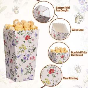Boîtes <span class=keywords><strong>à</strong></span> <span class=keywords><strong>Popcorn</strong></span> Florales en Forme de Seau <span class=keywords><strong>à</strong></span> Motifs de Fleurs Sauvages, Contenants Jetables en Papier pour Bonbons et Snacks, Idéales pour Soirées Cinéma et Fêtes - Product Image 4
