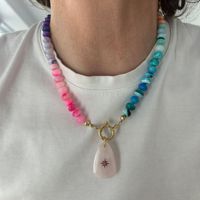 Collier d'été fait main Dopamine, pendentif perlé coloré sur perles de pierre, plaqué or, recommandé par les blogueuses