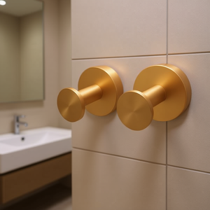 Lot de 2 crochets muraux ronds pour peignoir, finition or brossé, pour entrée, salle de bain, chambre, design moderne et minimaliste - Product Image 2