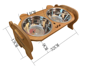 Bol pour animaux de compagnie, double bol en acier inoxydable, bol pour nourriture pour chat, bol en bois pour nourriture pour animaux de compagnie - Product Image 6