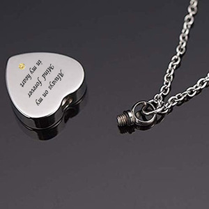 Gioielli per la cremazione <span class=keywords><strong>in</strong></span> acciaio inox a forma di cuore <span class=keywords><strong>in</strong></span> argento cuore di compleanno pietra urna gioielli ciondolo commemorativo per sempre nel mio cuore - Product Image 3