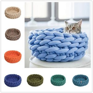 Cama para Gatos Tejida a Mano, Multicolor, Gruesa, Redonda, Cesta para Dormir, Cálida y Cómoda, para Mascotas de Interior - Product Image 3