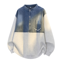 Sweat à capuche en denim délavé tendance de haute qualité, style streetwear pour homme, en coton épais, décontracté