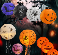 Lanternes d'Halloween en Papier Citrouille Sorcière Squelette Chauve-Souris Suspendue Jack-O '-Lantern Intérieur Extérieur Fête Décoration Accessoires 8 pouces