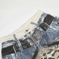 Pantalon en jean patchwork léopard de haute qualité, imprimé dégradé, taille haute, ceinture, jean rétro à imprimé léopard
