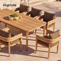 Meubles de patio modernes en teck massif, ensemble table et chaises de salle à manger d'extérieur avec coussins imperméables pour hôtel, villa et cour