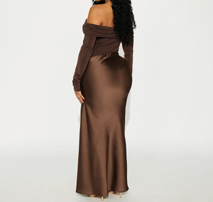 Viviblook ชุดเดรสราตรีแขนยาวเปิดไหล่ผ้าซาตินสีพื้นใหม่สำหรับ J25DS361ฤดูหนาว - Product Image 3