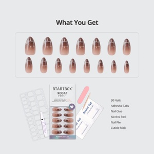 BTARTBOX Uñas Postizas de Lujo Medianas Almendradas con Pegamento al por Mayor, Uñas de Gel Suave Marrón Ojo de Gato Brillantes a Presión - Product Image 2