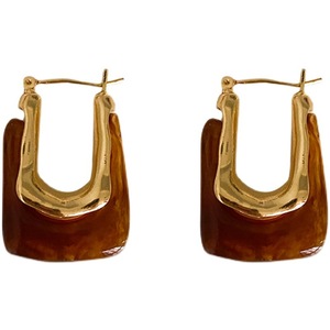 女性用ビンテージ金メッキアクリルスクエアスタッドイヤリング多色グレーアンバークリア樹脂ソリッドビッグフープデザインギフト用 - Product Image 6