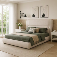 Lit de rangement Queen haut de gamme en tissu rembourré avec vérin à gaz et tête de lit capitonnée extra large pour chambre à coucher