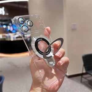 Luxury Electroplated ultra Thin <b>PC</b> Hard Phone case for iphone 17air,for iphone 17 Transparent Magnetic Ring <b>Stand</b> case - Product Image 3
