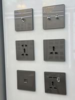 Lámpara de Pared Moderna Tipo 86 con Marco de Vidrio Templado Negro, 250v, Doble Polo, 13a/16a/20a, 10A, Enchufe Universal para Reino Unido/Europa/CA