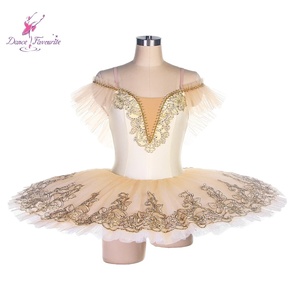 Pre-Professional Dance Skirt Ivory Spandex Bodice Ivory Tulle <strong>Tutu</strong> Gold Applique Decor Nylon Dance Favourite <strong>Ballet</strong> - Product Image 1