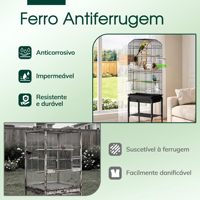 Enclos vertical pour perroquets à dôme, structure en fer, design moderne, support à roulettes, plateau en plastique, rangement, accessoires complets pour le jeu et l'alimentation