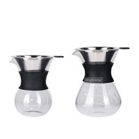 HIGHWIN Hand Brew Glass Coffee Dripper Server 200ml 400ml Pot Kopi Kaca dengan Saringan Stainless Steel yang Dapat Digunakan Kembali untuk Rumah dan Kantor