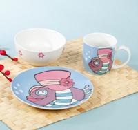 Service de table pour enfants en porcelaine fine - Assiettes en céramique bleues à motifs de dessins animés, écologiques, qualité cadeau avec emballage en boîte couleur