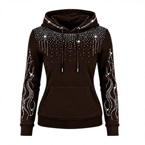 Sweat-shirt à capuche décontracté pour femme, en molleton 100% coton, avec paillettes, cristaux et strass, streetwear, écologique, manches longues - Product Image 1