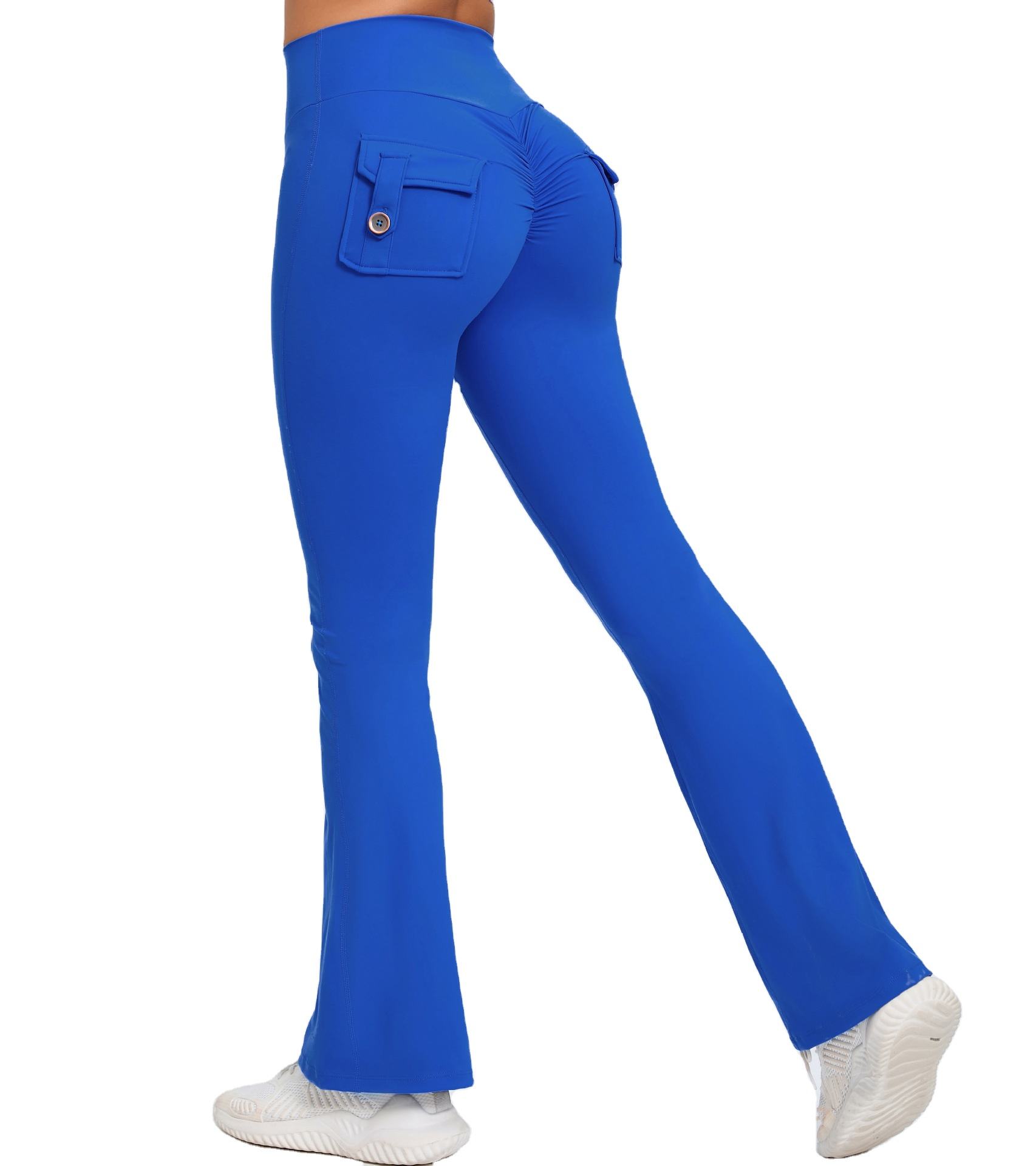 Royal Blue Solid Wholesale Cargo Pocket Wide Leg Long Pants Women