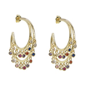 Regalo di Natale placcato in oro grande forma a cerchio appendere molti orecchini rotondi rosso blu chiaro viola doppio cerchio ciondolo CZ gioielli da donna - Product Image 1