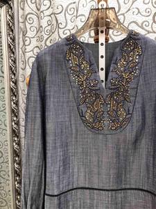 En kaliteli yeni kadın seti 2025 sonbahar kış Denim seti Lady lüks boncuk uzun kollu Denim Tops + uzun mavi kot takım elbise - Product Image 4