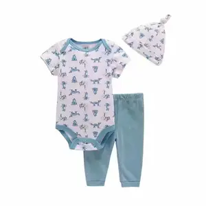 Toptan yaz giyim setleri yenidoğan bebek kız erkek kısa kollu 3 adet kıyafetler Set fabrikaları çin'de üretmek çocuk giysileri